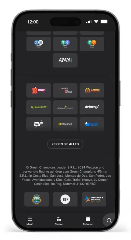 Footer von der Wettseite Wettson mit Angaben zum Betreiber und zur Lizenz