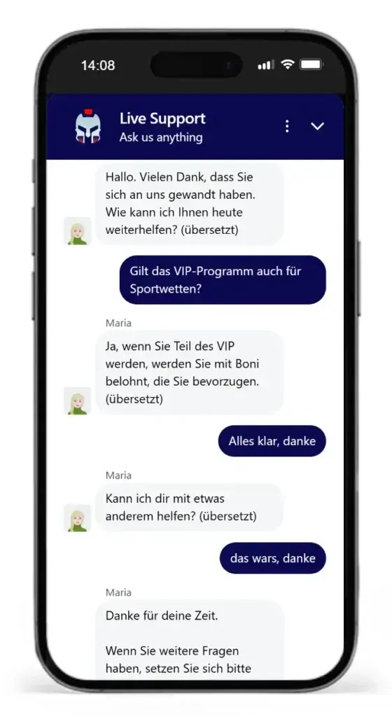 Kundenbetreuung bei Gladiatorsbet via Live-Chat