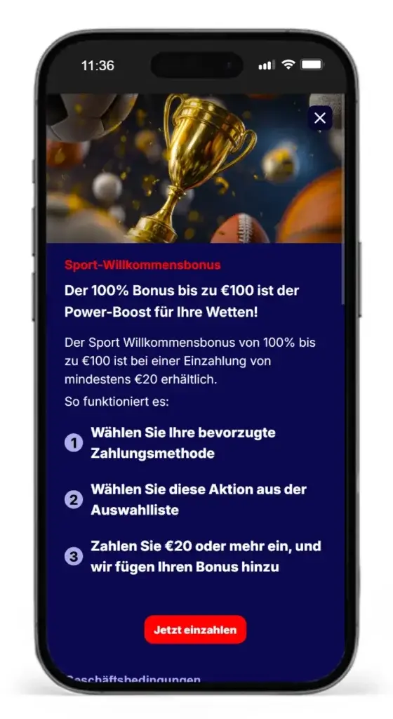 Willkommensbonus fuer Sportwetten vom Online Wettanbieter Gladiatorsbet