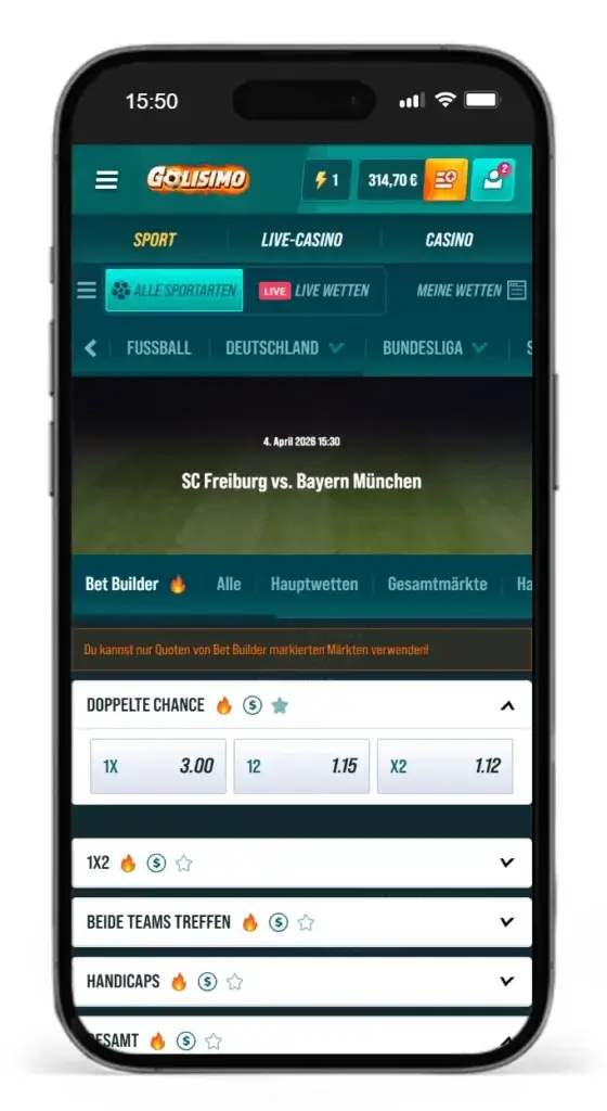 Wettkonfigurator von Golisimo fuer Kombiwetten