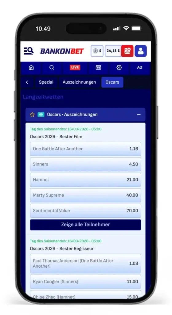 Oscars 2026 Wettquoten bei Bankonbet