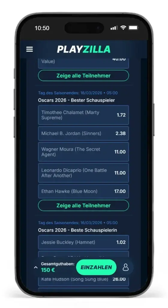 Oscar 2026 Wettquoten bei PlayZilla