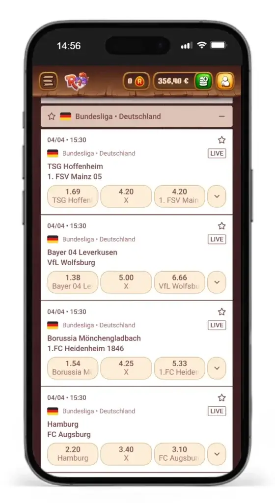 Bundesliga Wettquoten vom Online Wettanbieter Roostino