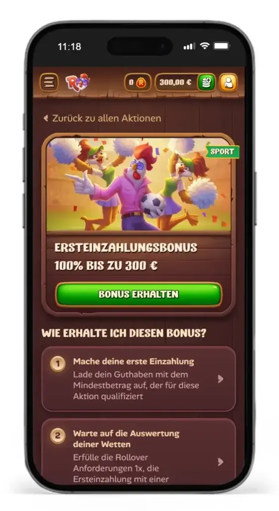 Ersteinzahlungsbonus fuer Roostino Sportwetten
