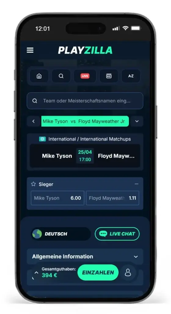 Quoten fuer Mike Tyson vs Floyd Mayweather Jr. Wetten von PlayZilla