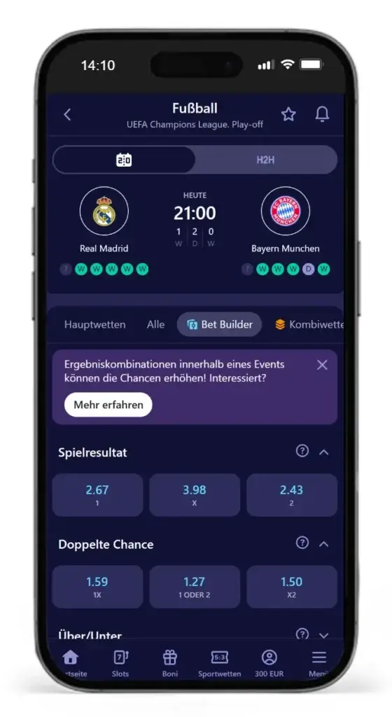 Wetten mit Wettkonfigurator bei Betmatch
