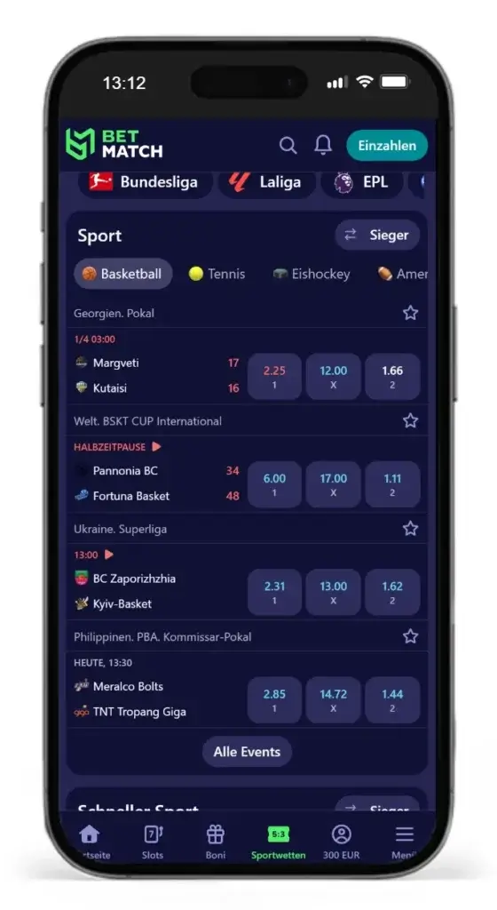 Einblick in das Wettprogramm von Betmatch