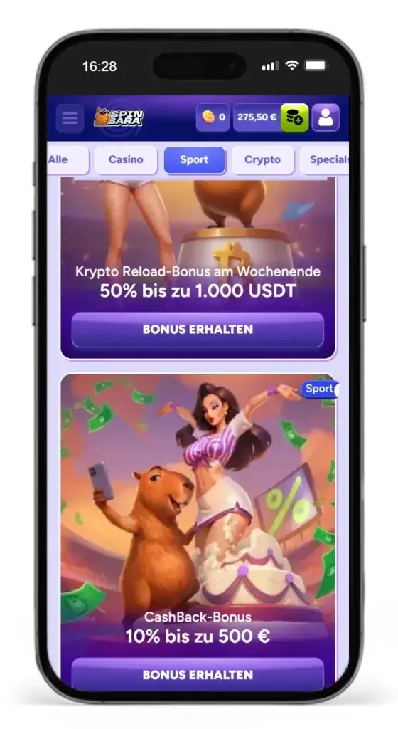 Treueprogramm vom Online Sportwetten Anbieter Spinbara