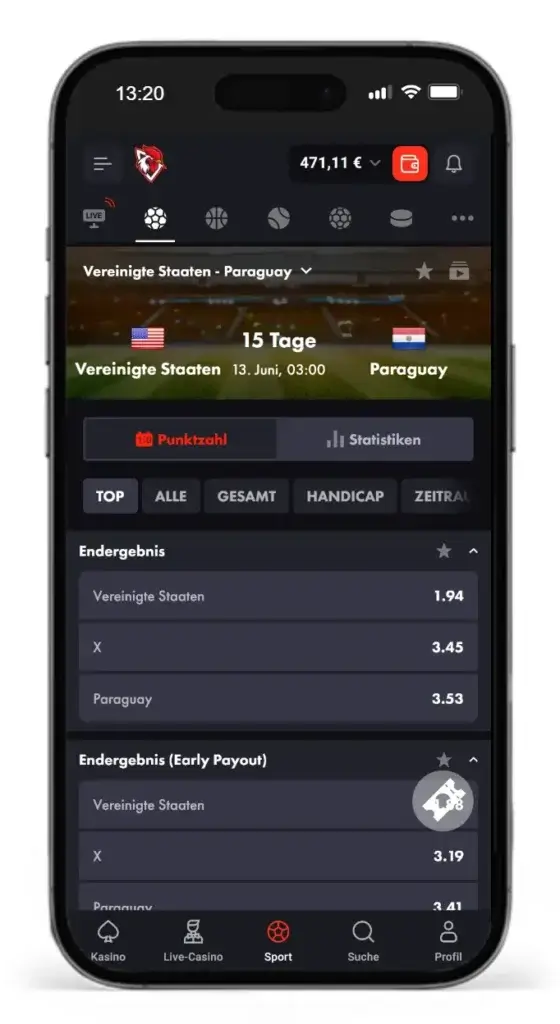 WM 2026 Quoten auf das Spiel USA gegen Paraguay vom Wettanbieter RoosterBet