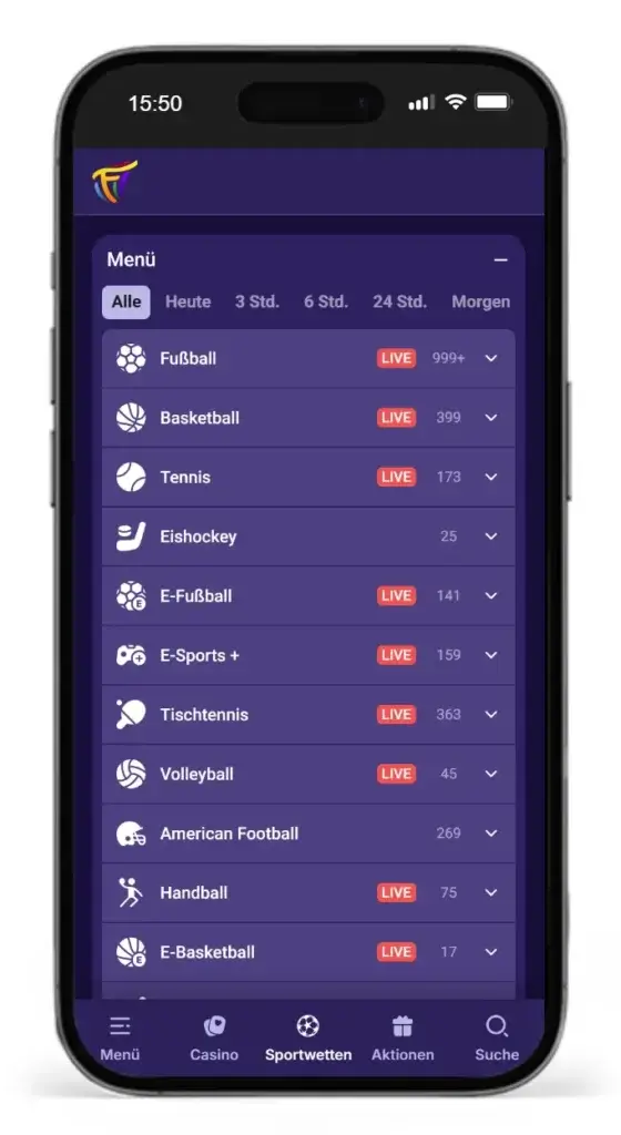 Auswahl an Sportarten fuer Sportwetten bei Fiestaslots