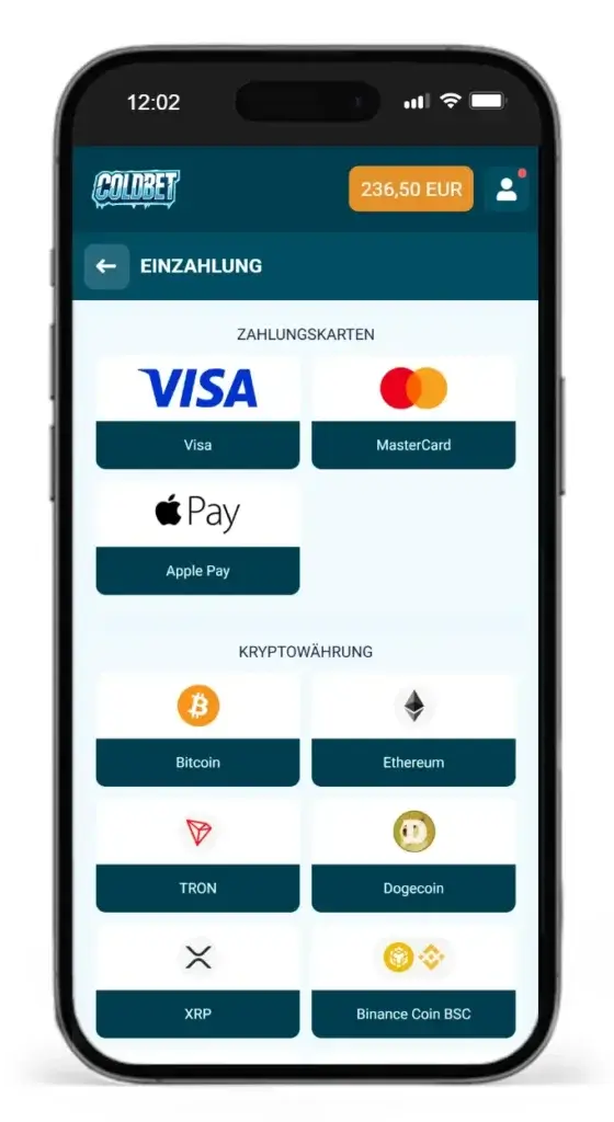 Einzahlungsmethoden fuer Sportwetten bei Coldbet