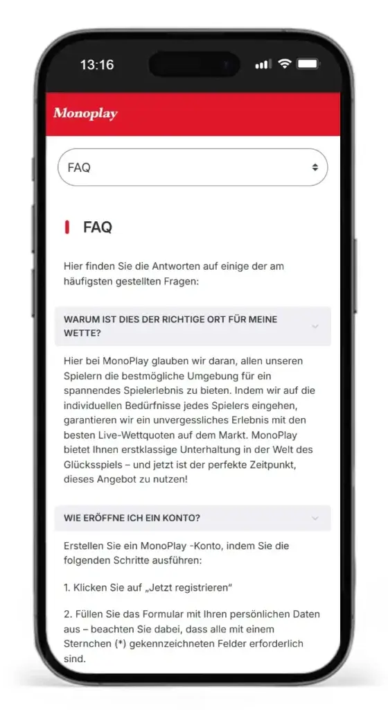 FAQ mit Antworten auf die am haeufigsten gestellen Fragen bei Monoplay