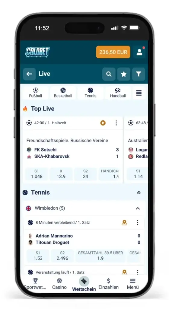 Livewetten-Angebot von Coldbet
