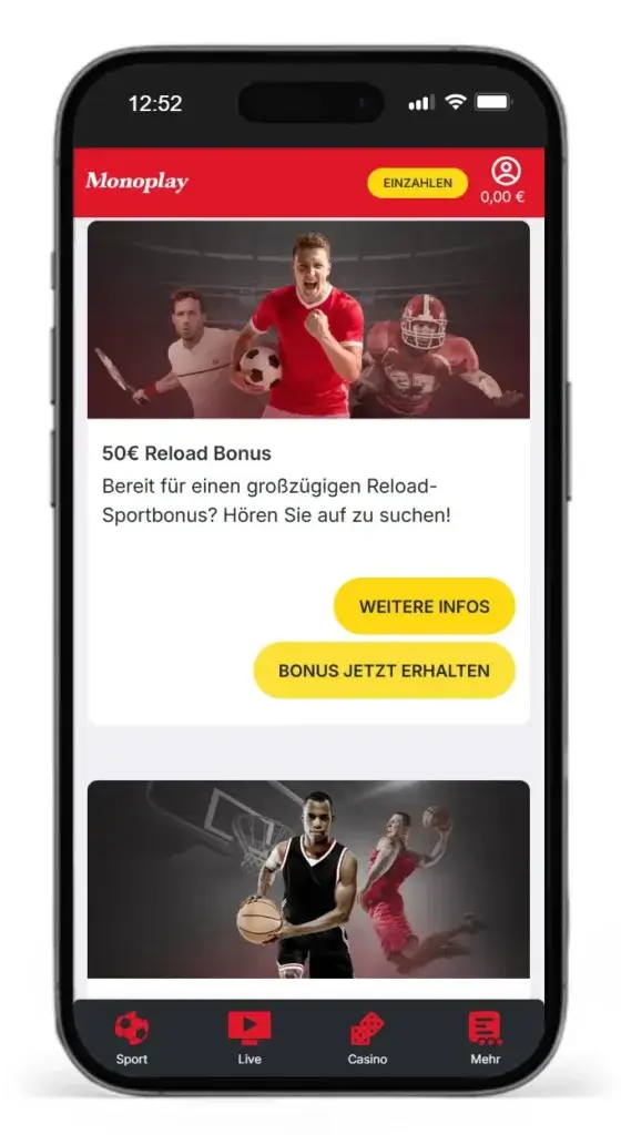 Bonusprogramm mit Reload Bonus fuer Sportwetten von Monoplay