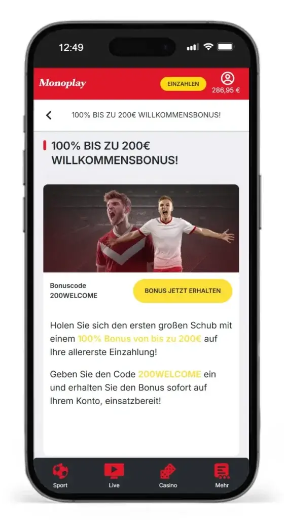 Willkommensbonus von Monoplay fuer Sportwetten