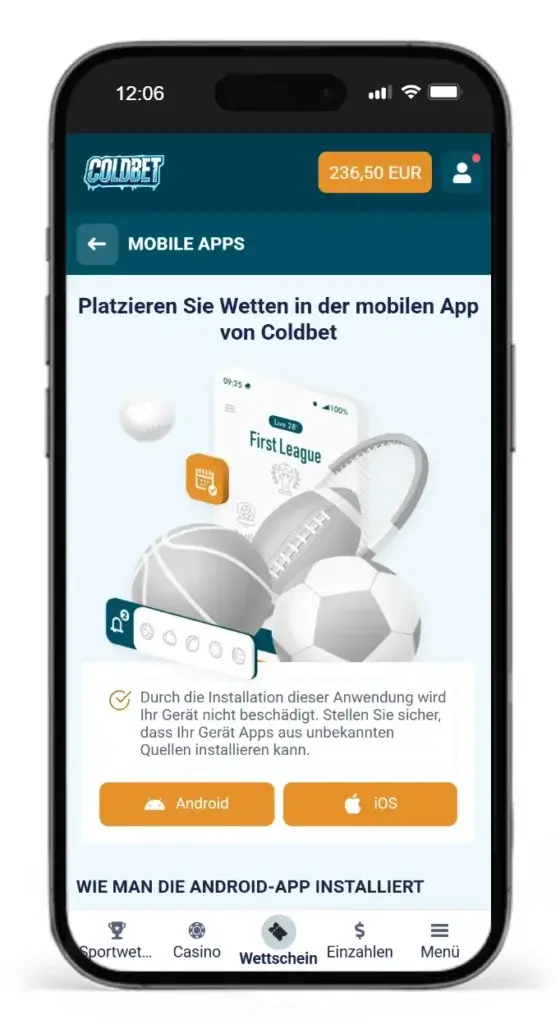 Sportwetten App von Coldbet fuer iOS und Android