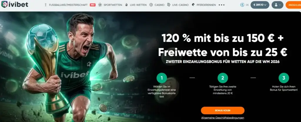 Zweiter Einzahlungsbonus fuer WM 2026 Wetten von Ivibet