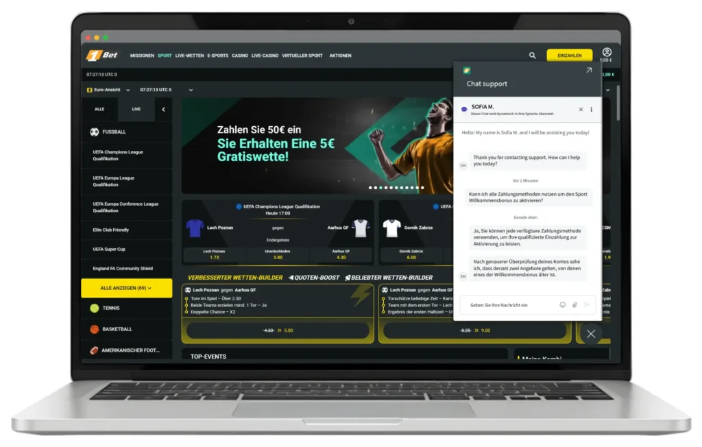 Kundenbetreuung via Live Chat bei 1Bet