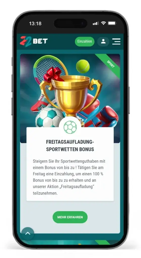 Reload Bonus von 22bet fuer Sportwetten