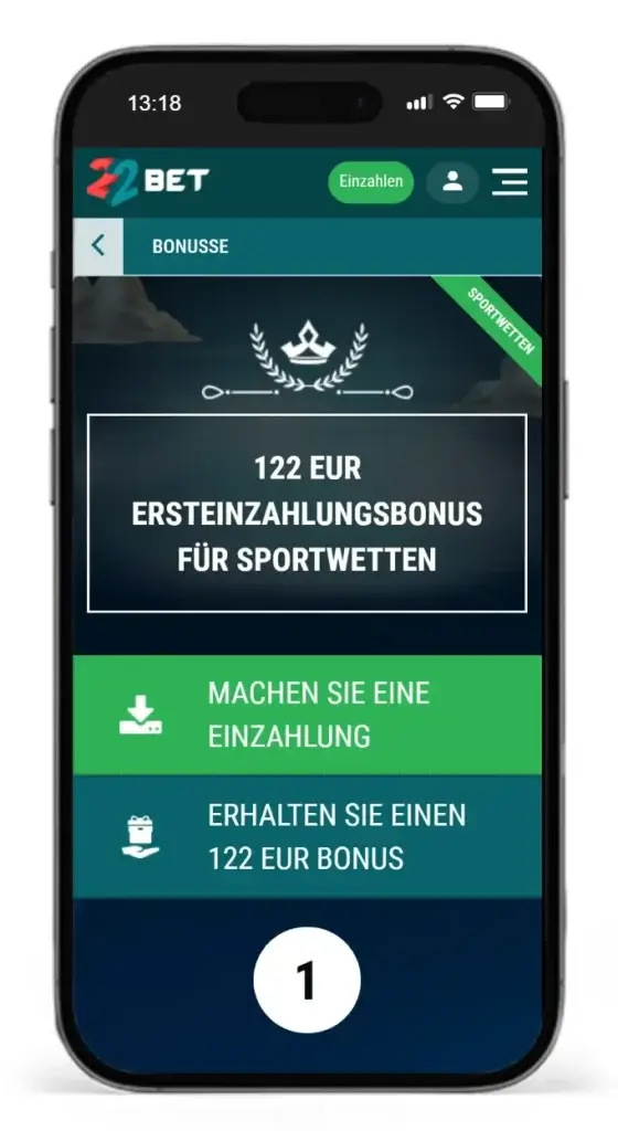 Willkommensbonus fuer Sportwetten von 22bet