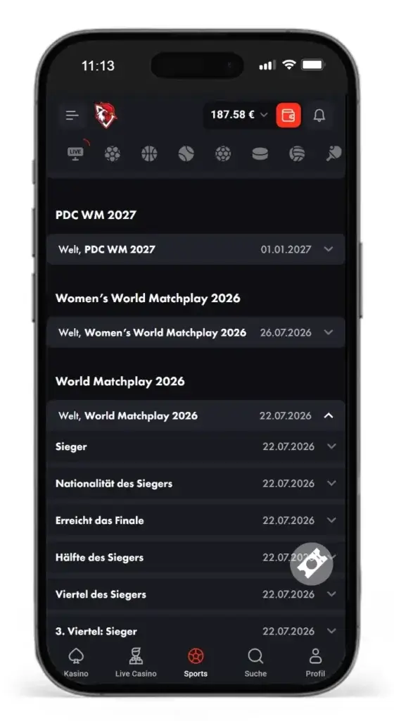 Auswahl an Ligen und Wettbewerben fuer Darts Wetten bei RoosterBet