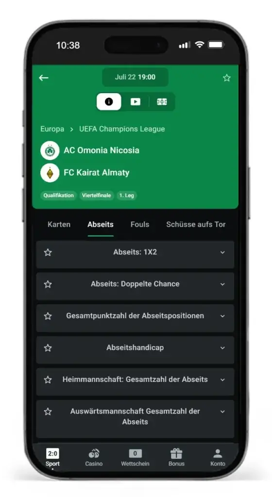 Einblick in die Auwahl an speziellen Fussball Wetten bei Leonbet