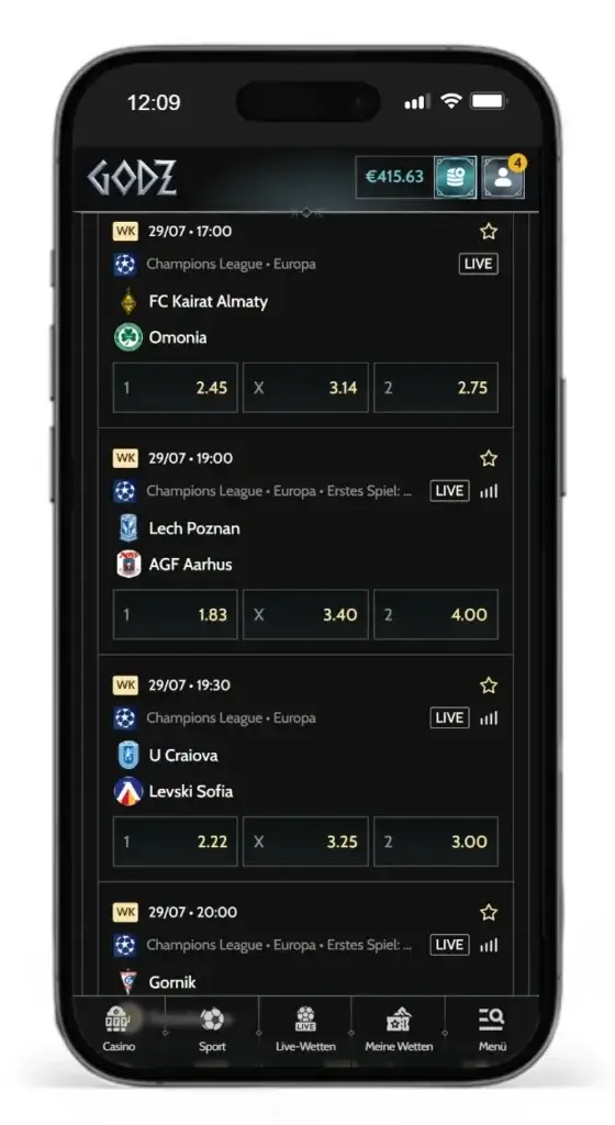 Einblick in die Champions League Wettquoten von Godz