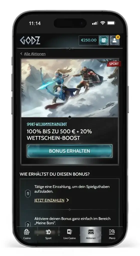 Willkommensbonus fuer Sportwetten von Godz