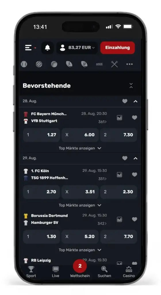 Bundesliga Wettquoten bei Redracer