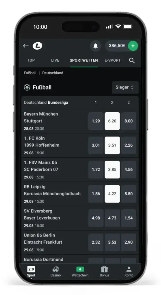 Untentschieden Wetten bei Leonbet auf Fussballspiele in der Bundesliga