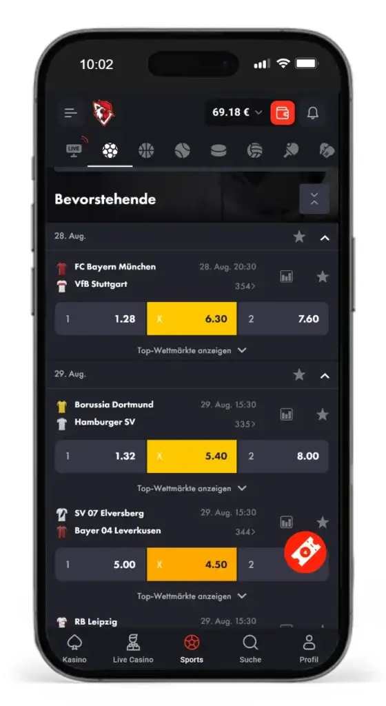 Untentschieden Wetten auf Bundesliga Spiele bei RoosterBet