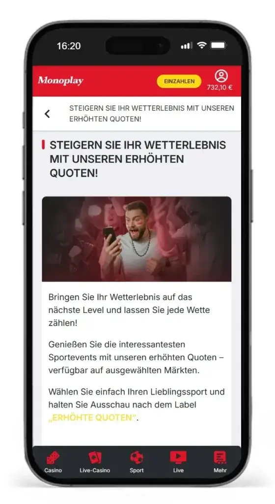 Erhoehte Quoten beim auslaendischen Wettanbieter Monoplay