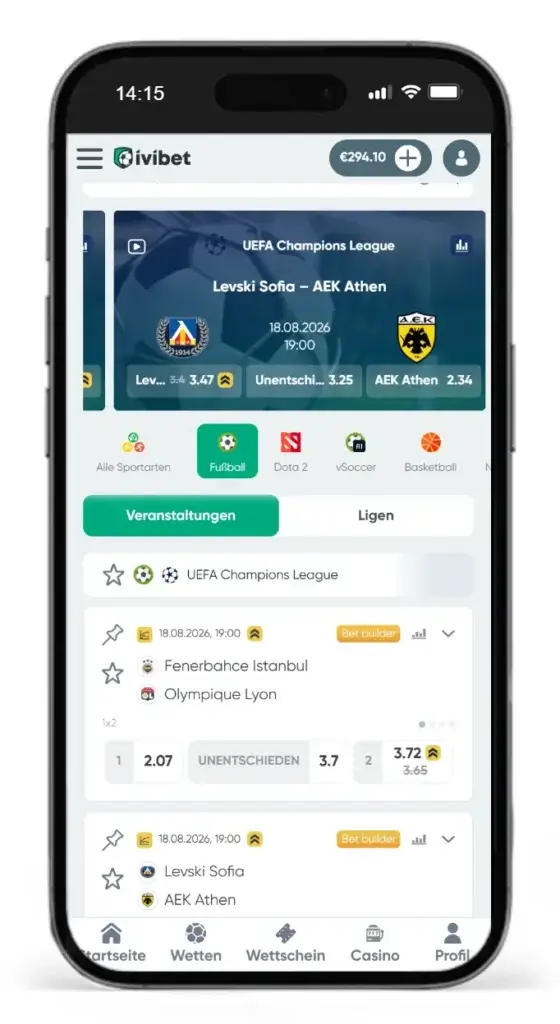 Taeglich erhoehte Quoten fuer Fussball Wetten bei Ivibet