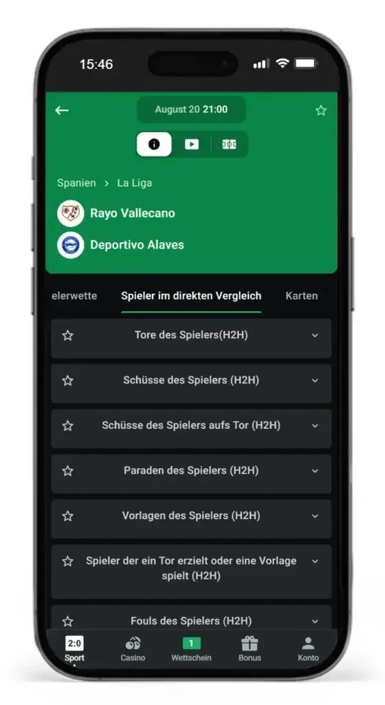 Auswahl an Head to Head Wetten bei Leonbet