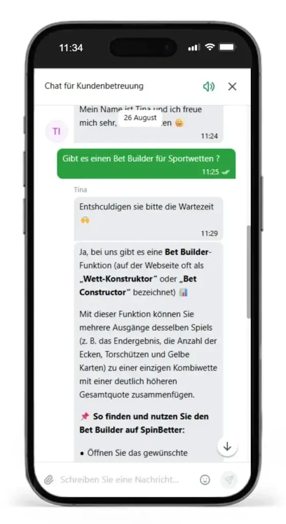 Live Chat fuer die Kundenbetreuung von Spinbetter