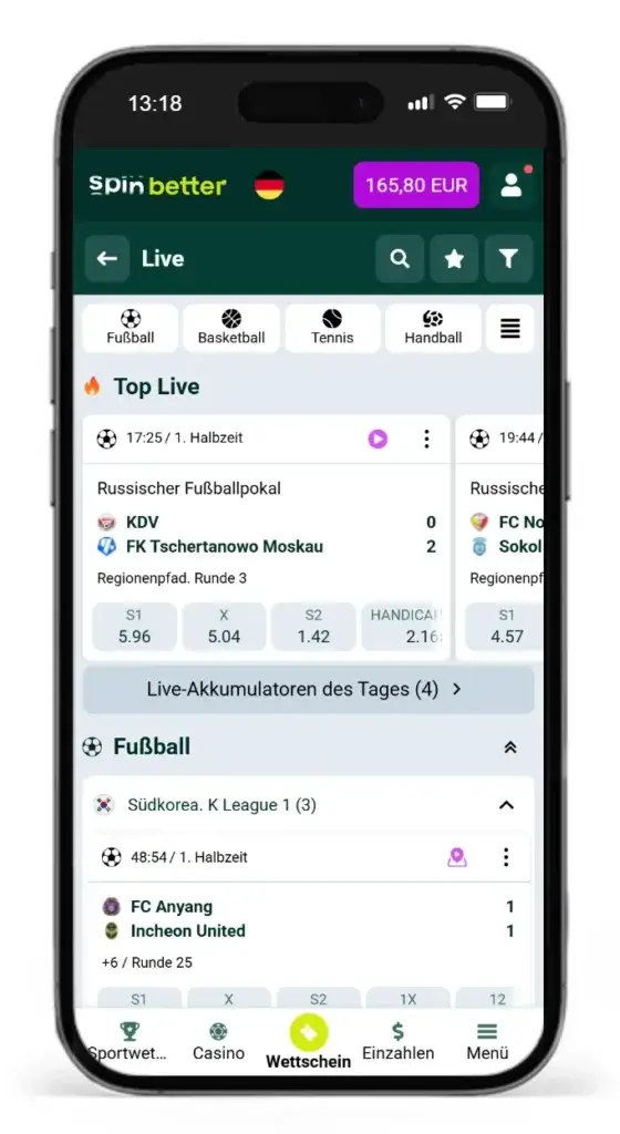 Einblick in das Livewetten-Programm von Spinbetter