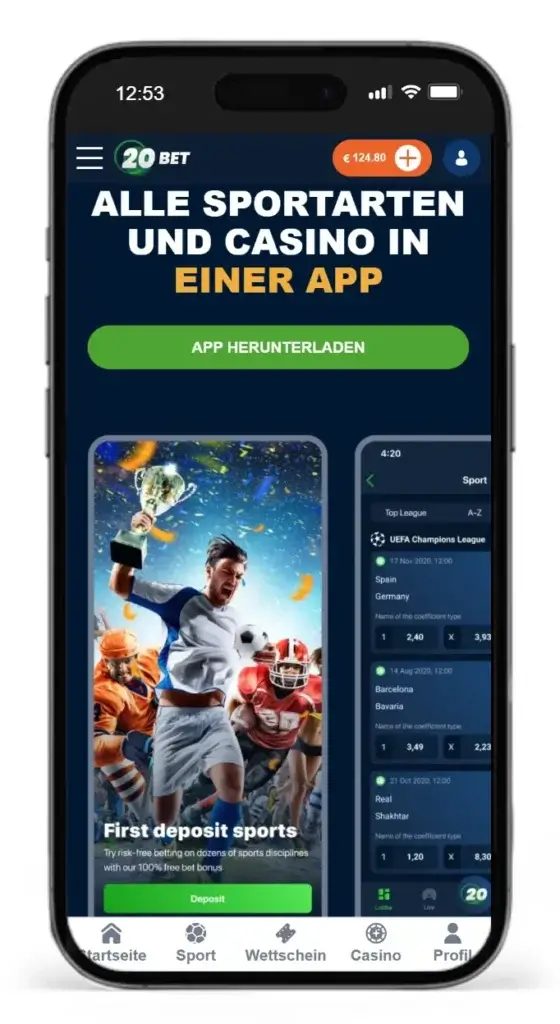 App fuer Sportwetten von 20Bet