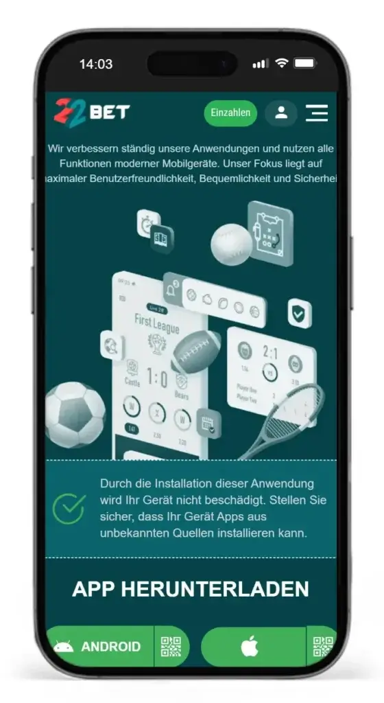 Sportwetten App von 22bet