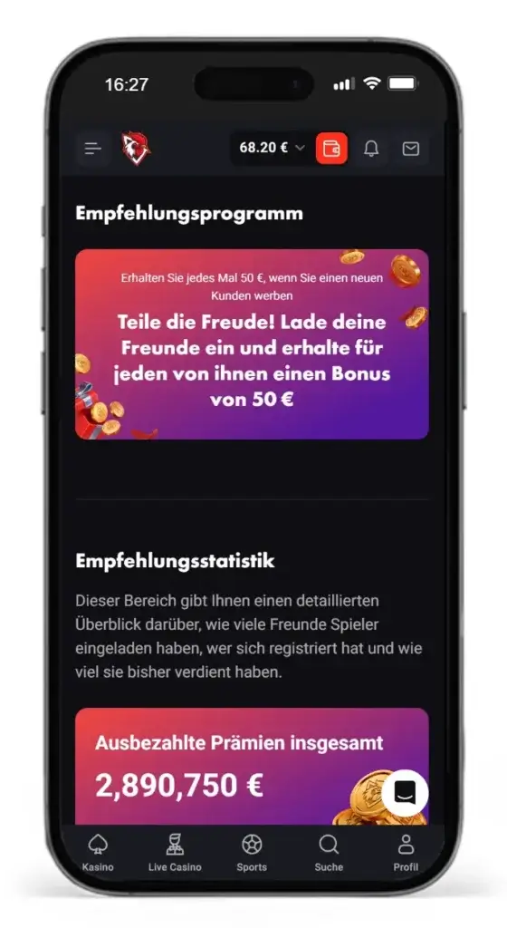 Empfehlungsprogramm fuer Sportwetten von RoosterBet