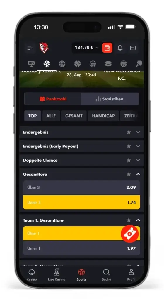 Ueber Unter Wetten auf die Gesamttore in einem Fussballspiel bei RoosterBet