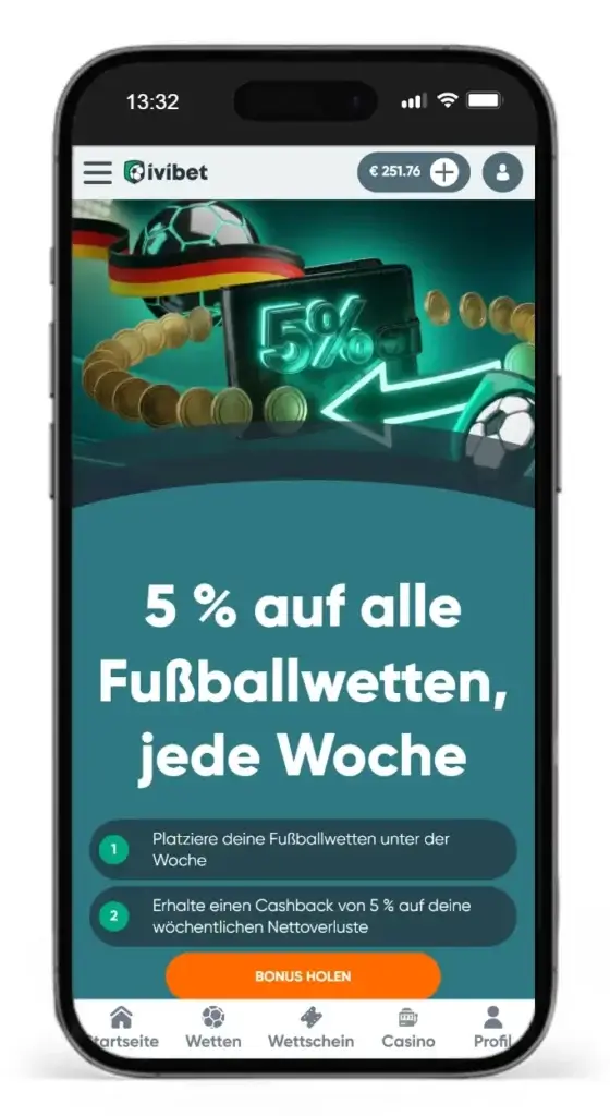 Cashback Bonus auf Fussball Wetten von Ivibet