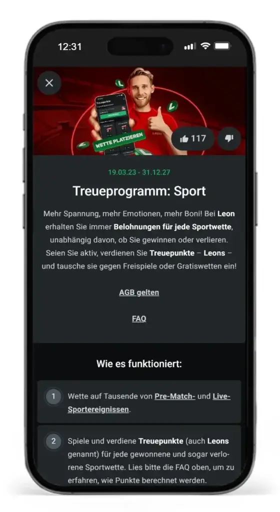 Treueprogramm von Leonbet mit Cashback Wettbonus