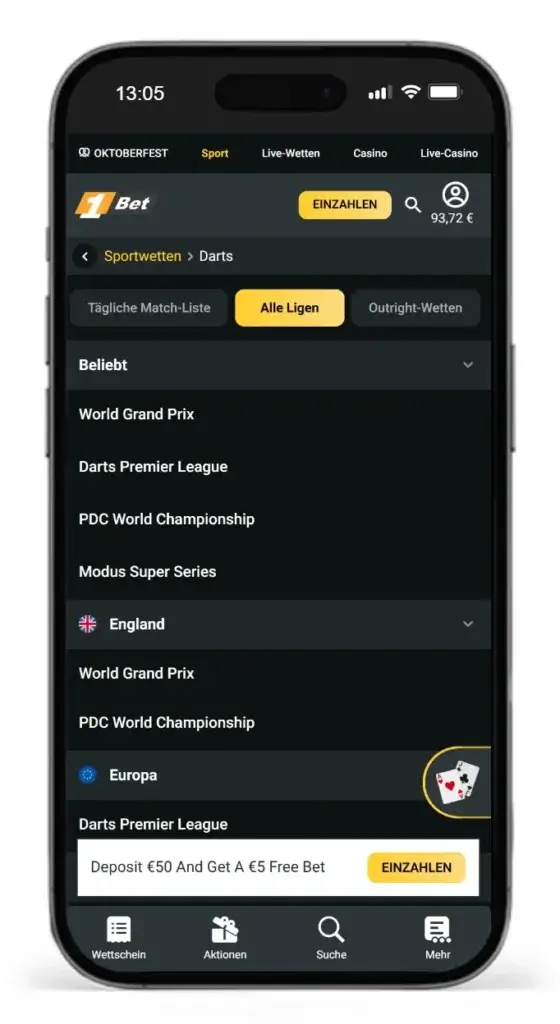Ligen fuer Darts Wetten bei 1Bet