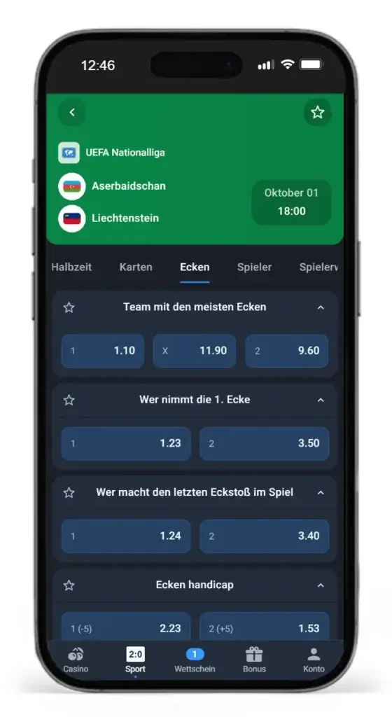 Ecken Wetten bei Twin