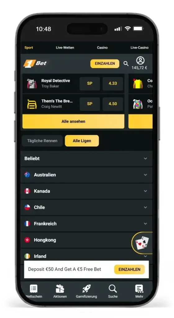 Ligen fuer Pferderennen Wetten bei 1Bet