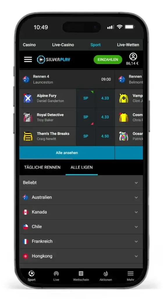 Rennen und Ligen fuer Pferderennen Wetten bei Silverplay