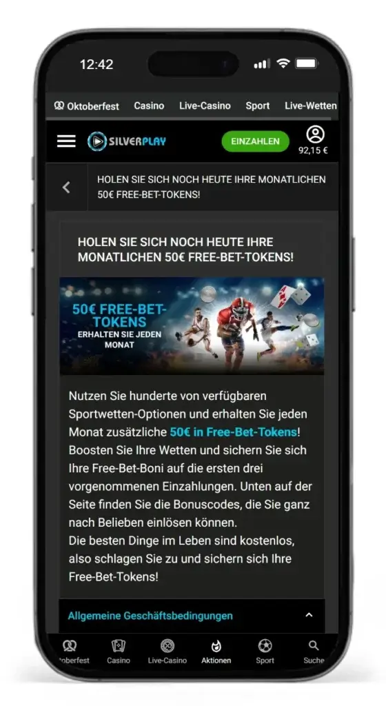 Bester Wettbonus in Form von Gratiswetten von Silverplay fuer Online Sportwetten