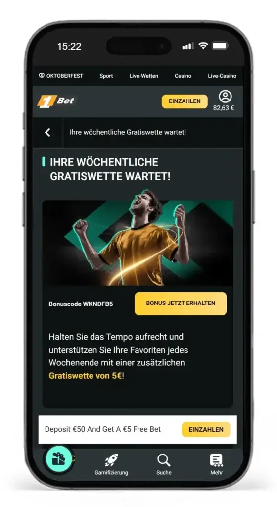 Bonusprogramm von 1Bet mit woechentlicher Gratiswette