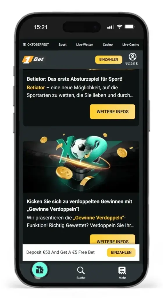 Wettfunktionen fuer Sportwetten ohne LUGAS von 1Bet