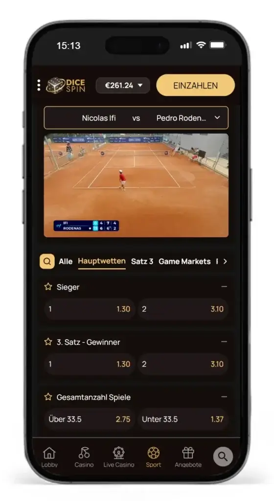 Livewette mit Stream in der mobilen Ansicht